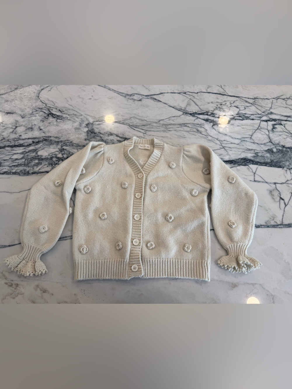 Rylee + Cru Cream Knit Rosette Button-Front Cardigan